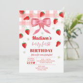 Berry Eerste Verjaardag Aardbei Eerste Foto Bow Kaart (Staand voorkant)