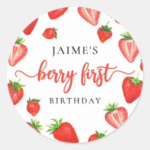 Berry Eerste Verjaardag Aardbei Eerste Verjaardag Ronde Sticker