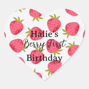 Berry eerste verjaardag aardbei hart sticker