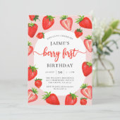 Berry Eerste Verjaardag Aardbei Meisje 1e Verjaard Kaart (Staand voorkant)