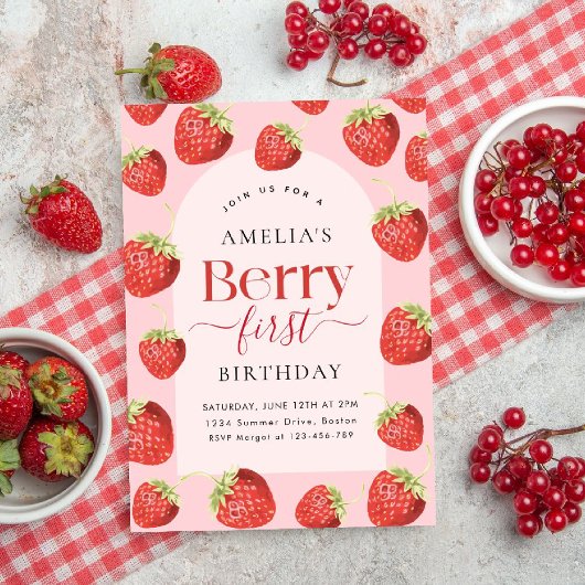 Berry Eerste Verjaardag Aardbei Meisje Kaart