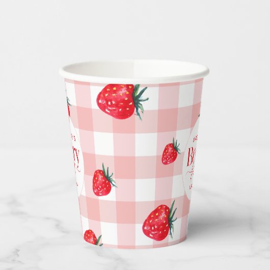 Berry Eerste Verjaardag Aardbei Meisje Papieren Bekers (Links)