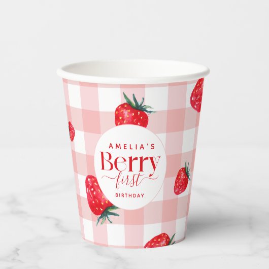 Berry Eerste Verjaardag Aardbei Meisje Papieren Bekers (Voorkant)