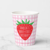 Berry Eerste Verjaardag Aardbei Meisje Pink Plaid Papieren Bekers (Achterkant)