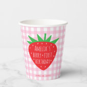 Berry Eerste Verjaardag Aardbei Meisje Pink Plaid Papieren Bekers (Voorkant)