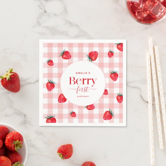 Berry Eerste Verjaardag Aardbei Meisje Servet (Insitu)