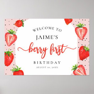 Berry Eerste Verjaardag Aardbei Meisje Welkom Poster