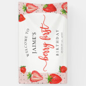 Berry Eerste Verjaardag Aardbei Meisje Welkom Spandoek (Verticaal)
