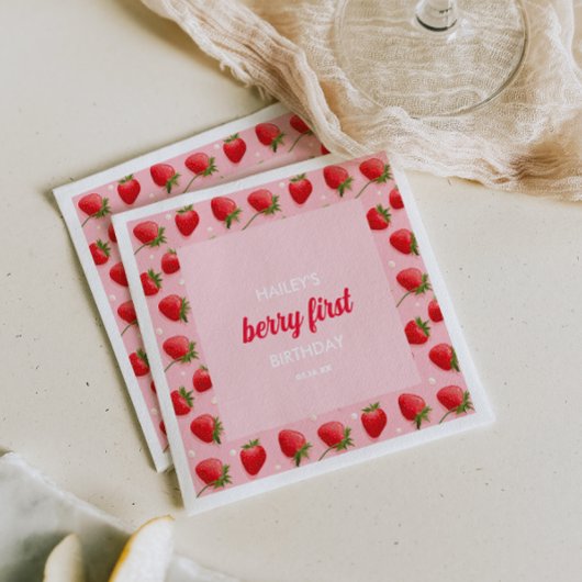 Berry Eerste Verjaardag Aardbei Papier Servet