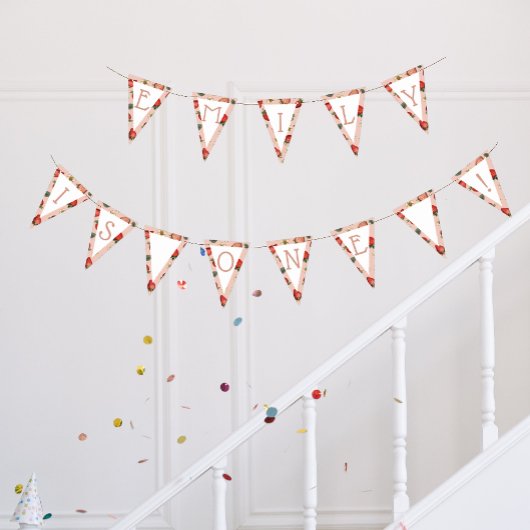 Berry Eerste Verjaardag Aardbei Patroon Een Vlaggetjes