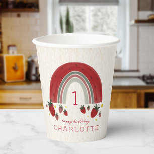 Berry Eerste Verjaardag Aardbei Regenboog Bloemen Papieren Bekers
