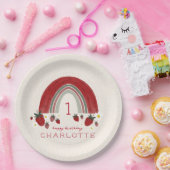 Berry Eerste Verjaardag Aardbei Regenboog Bloemen Papieren Bordje (Feest)