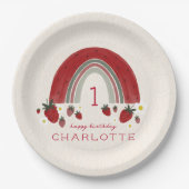 Berry Eerste Verjaardag Aardbei Regenboog Bloemen Papieren Bordje (Voorkant)