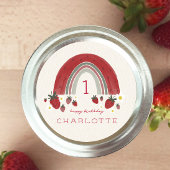 Berry Eerste Verjaardag Aardbei Regenboog Bloemen Ronde Sticker