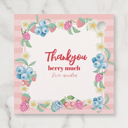 Berry Eerste Verjaardag Aardbei Thema 1e Verjaarda Bedankjes Labels (Achterkant)