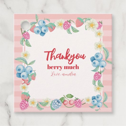 Berry Eerste Verjaardag Aardbei Thema 1e Verjaarda Bedankjes Labels (Voorkant)