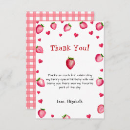 Berry Eerste Verjaardag Aardbei Zomer Gingham 1e Bedankkaart
