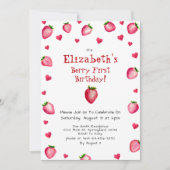 Berry Eerste Verjaardag Aardbei Zomer Gingham 1e Kaart (Voorkant)