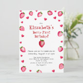 Berry Eerste Verjaardag Aardbei Zomer Gingham 1e Kaart (Staand voorkant)