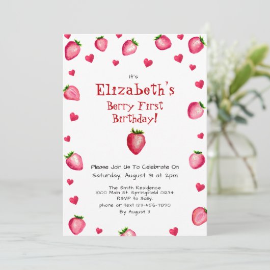 Berry Eerste Verjaardag Aardbei Zomer Gingham 1e Kaart (Staand voorkant)