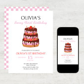 Berry Eerste Verjaardag Aardbeien Cake Verjaardag Kaart