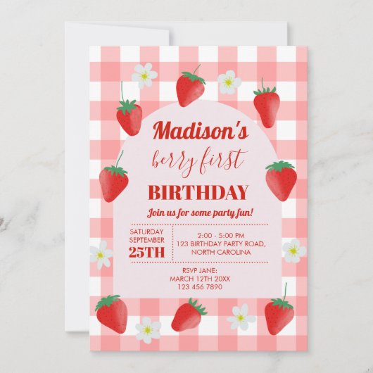 Berry eerste verjaardag aardbeien eerste 1e zomer kaart (Voorkant)