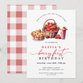 Berry Eerste Verjaardag Aardbeien Feest Uitnodigin Kaart (Voorkant / Achterkant)