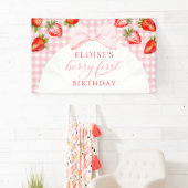 Berry Eerste Verjaardag Aardbeien Feestbord Spandoek (Insitu)