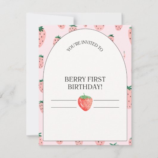 Berry eerste verjaardag aardbeien uitnodiging kind (Voorkant)