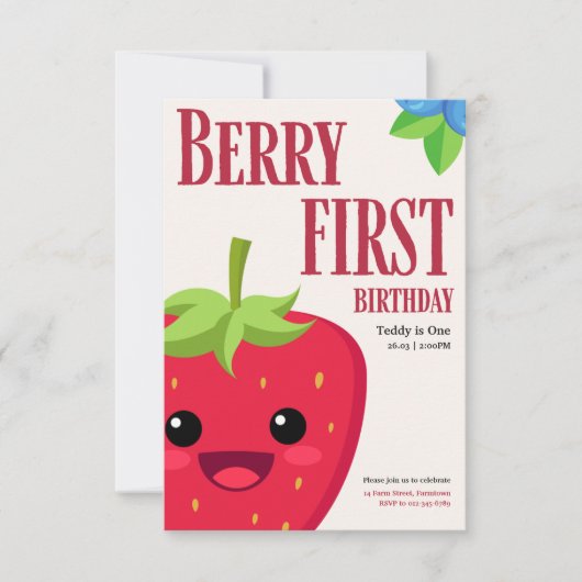 Berry Eerste Verjaardag Aardbeienfeestje Kaart (Voorkant)