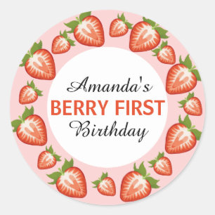 Berry eerste verjaardag Berry Girl roze Aardbei Ronde Sticker