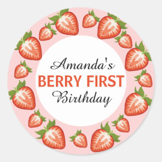 Berry eerste verjaardag Berry Girl roze Aardbei Ronde Sticker