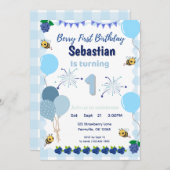 Berry eerste verjaardag - Blueberry Invitation Boy Kaart (Voorkant / Achterkant)