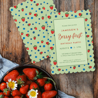 Berry eerste verjaardag Bosbessen en aardbeien Kaart