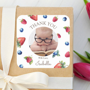 Berry Eerste Verjaardag Dank u Foto Vierkante Sticker