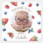 Berry Eerste Verjaardag Dank u Foto Vierkante Sticker (Voorkant)