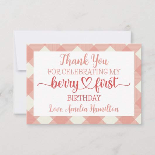 Berry eerste verjaardag flat dank u kaart (Voorkant)