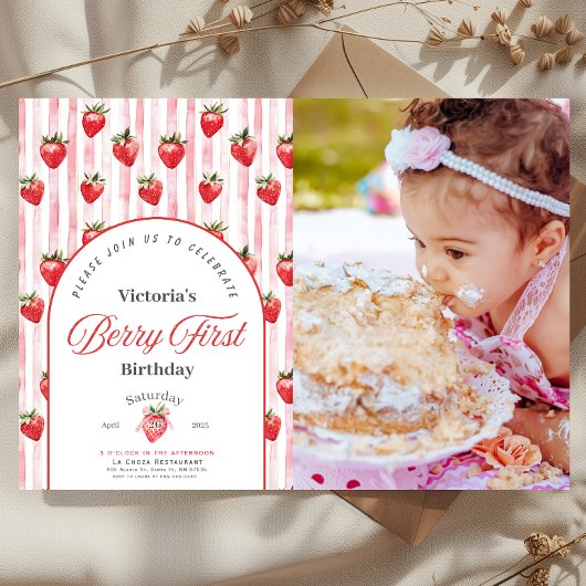 Berry eerste verjaardag foto uitnodiging