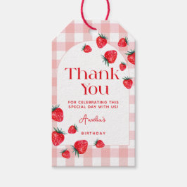 Berry eerste verjaardag Gingham Strawberry bedankt Cadeaulabel