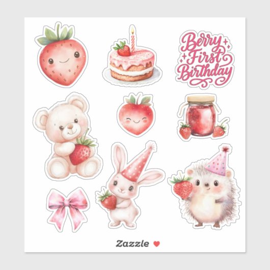 Berry eerste verjaardag Kinder aardbei Sticker (Vel)