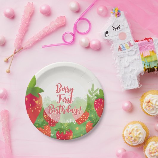 Berry eerste verjaardag meisjes aardbei 1e papieren bordje (Feest)