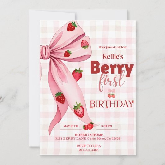 Berry Eerste Verjaardag Nodig Aardbei Verjaardag 1 Kaart (Voorkant)