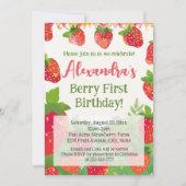 Berry Eerste Verjaardag Party Meisjes Aardbei 1e Kaart (Voorkant)