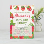 Berry Eerste Verjaardag Party Meisjes Aardbei 1e Kaart (Staand voorkant)