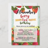 Berry Eerste Verjaardag Party Meisjes Aardbei 1e Kaart (Voorkant)