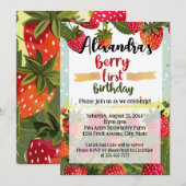 Berry Eerste Verjaardag Party Meisjes Aardbei 1e Kaart (Voorkant / Achterkant)