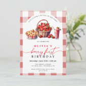 Berry Eerste Verjaardag picknick gingham Kaart (Staand voorkant)