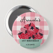 Berry Eerste Verjaardag Pin - Aardbei Ronde Button 4,0 Cm (Voorkant /achterkant)