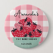 Berry Eerste Verjaardag Pin - Aardbei Ronde Button 4,0 Cm (Voorkant)