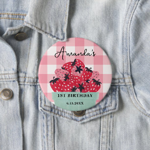 Berry Eerste Verjaardag Pin - Aardbei Ronde Button 4,0 Cm
